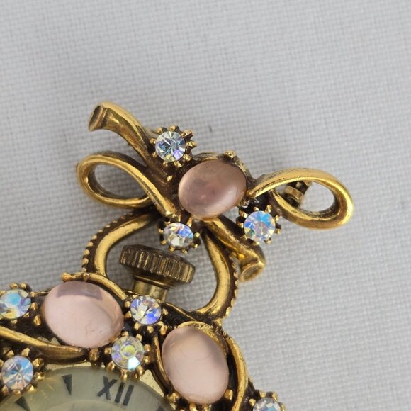 Vintage Florenza Pink Rhinestone Watch Brooch - Picture 3 of 6